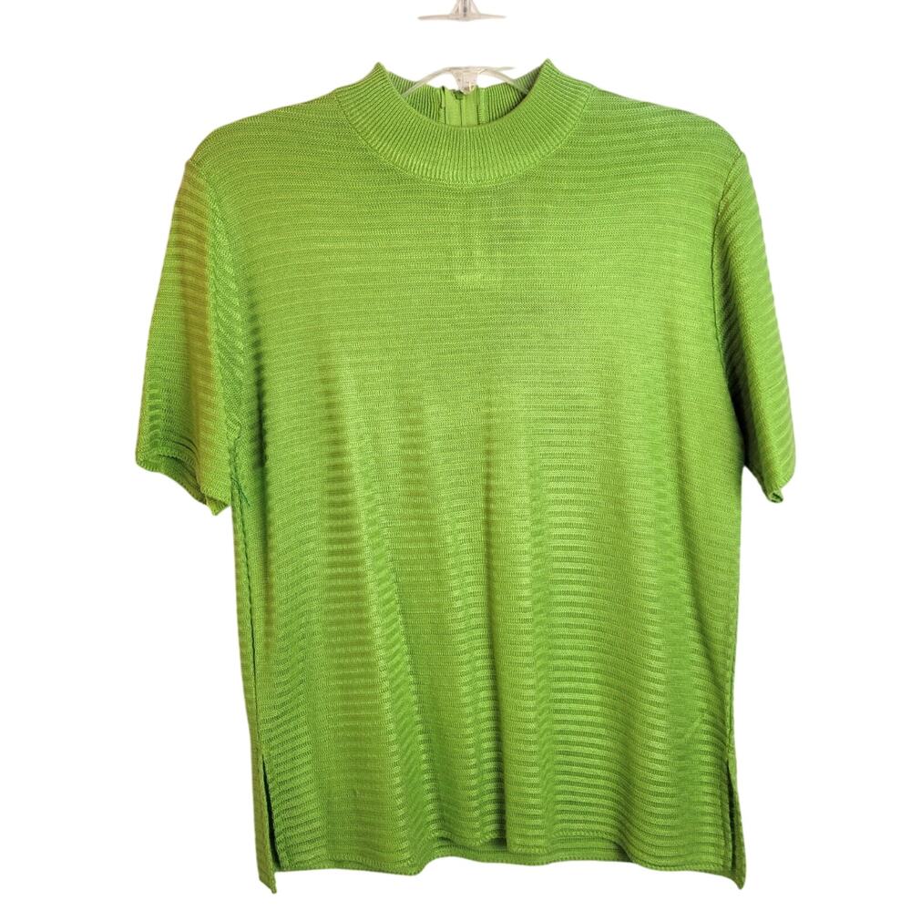 NWT VTG Rochelle Lime Green Zip Back Mock Neck‎ Short Sleeve Top Women's Size XS